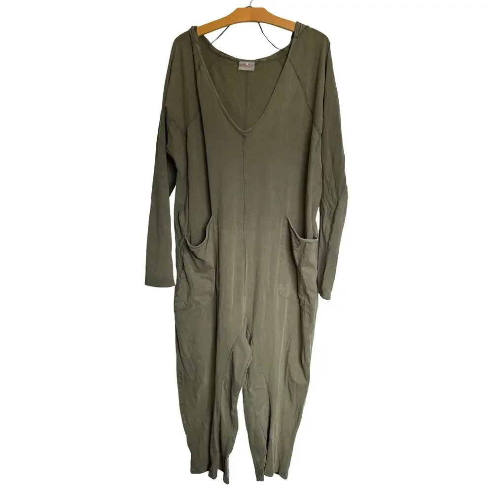 Free People FP Movement Hot Shot Onesie Sage Green Long Sleeve Romper Size XL